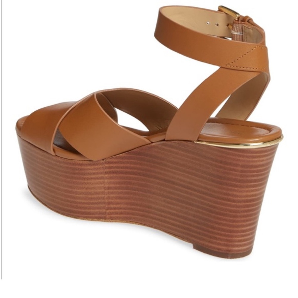 MICHAEL Michael Kors Tan Leather Platform Wedge Sandals - Picture 4 of 9
